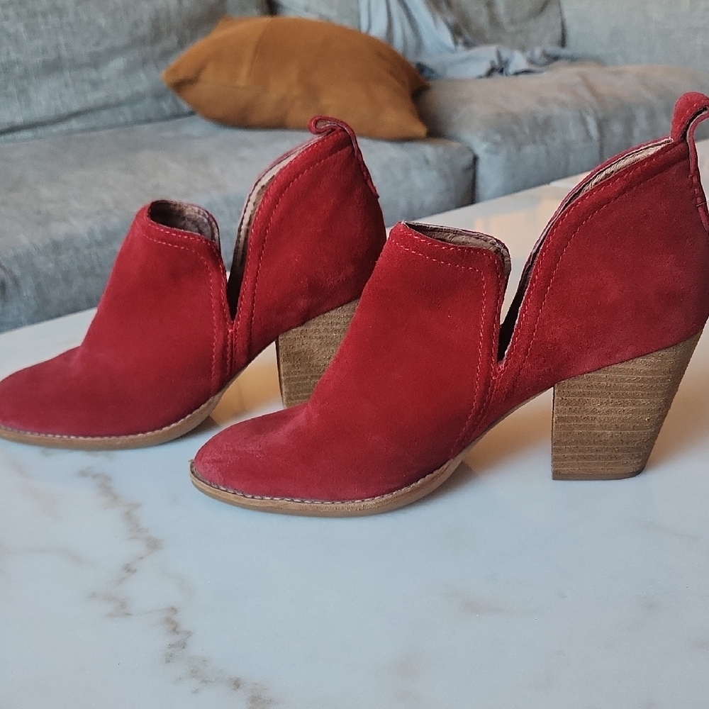 Jeffrey Campbell Red Suede Heeled Boots, Size 9.5